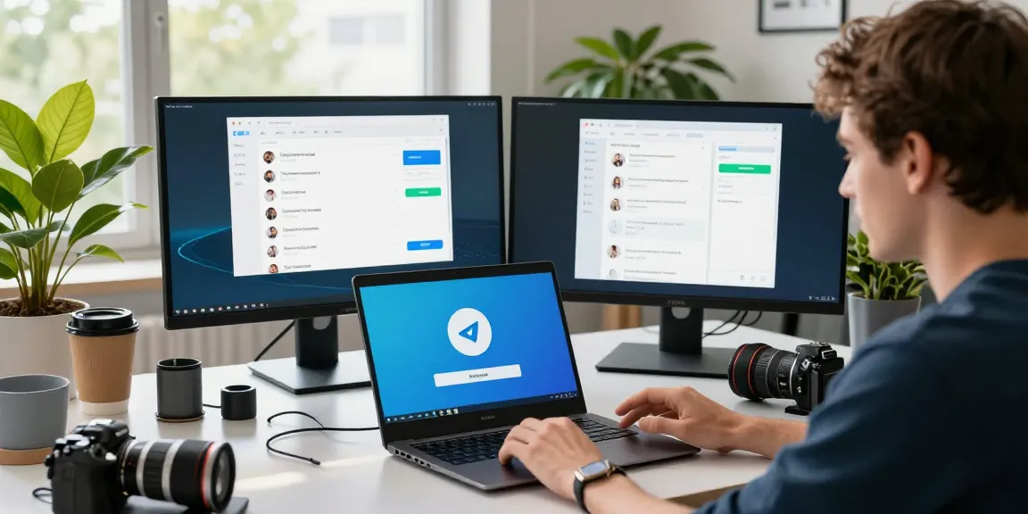 Seamlessly demonstrate Telegram download features in a modern tech workspace.