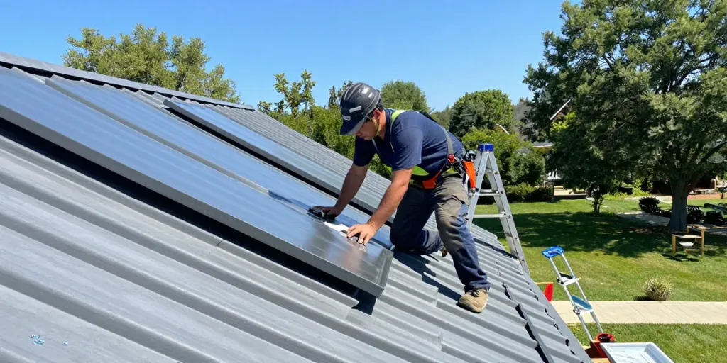 Standing Seam Installation by a skilled contractor on a residential roof, showcasing precision craftsmanship.
