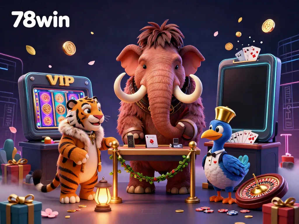 Engage in exciting gameplay at 78win with vibrant casino graphics featuring unique characters and dynamic game elements.